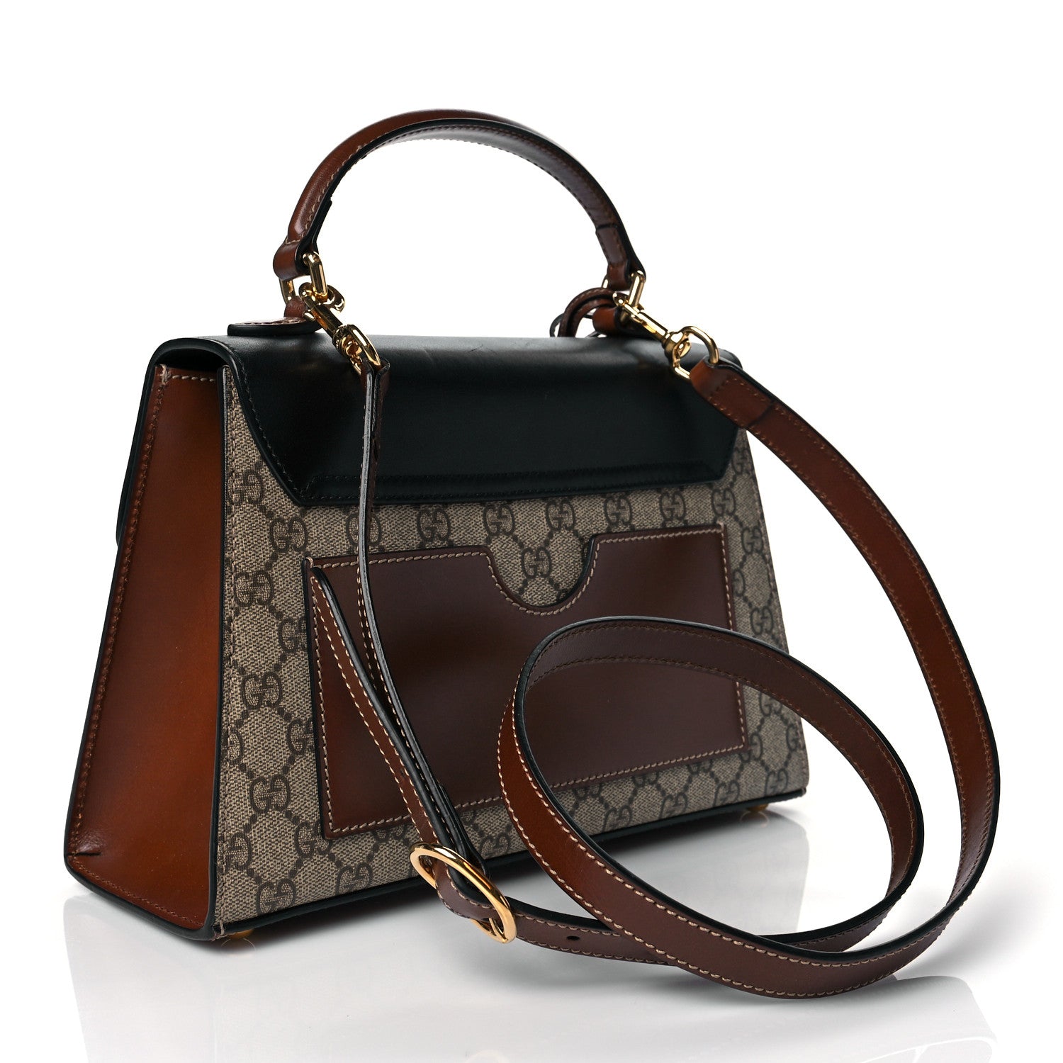 Gucci GG Supreme Monogram Calfskin Small Padlock Top Handle Bag Beige Black Cuir 2 of 11