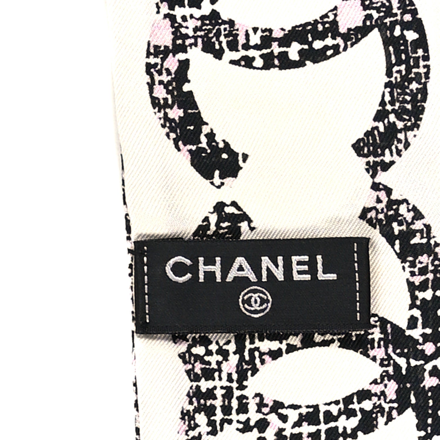 Chanel Silk CC Slim Camellia Bandeau Scarf Black White Pink 3 of 3