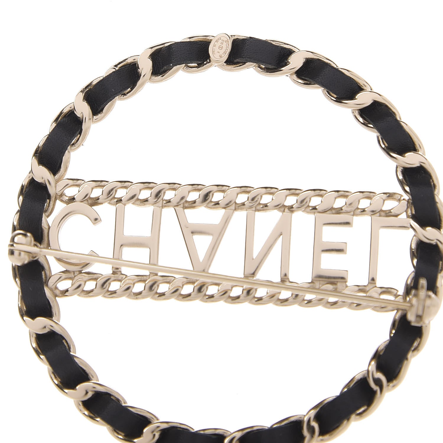Chanel Lambskin Chain Logo Brooch Black Gold 4 of 5
