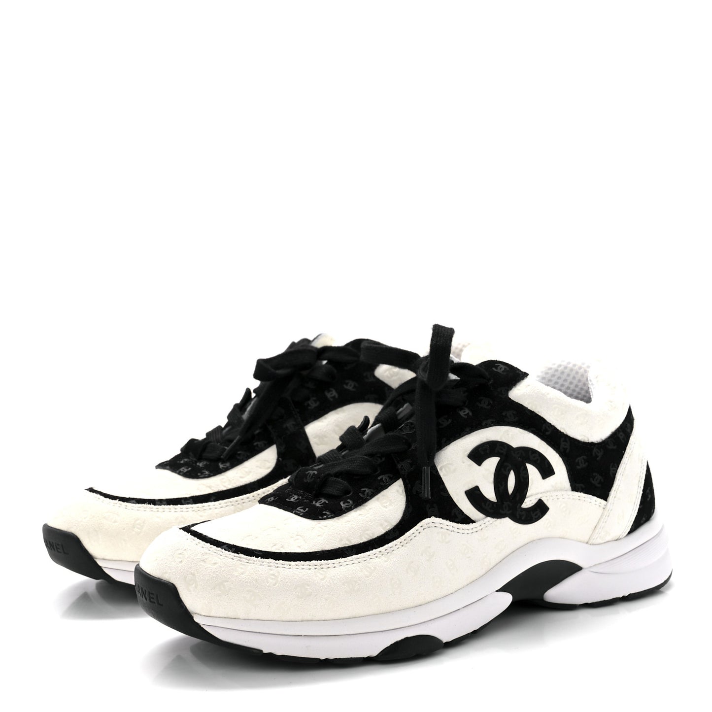 Suede Calfskin Printed CC Sneakers 43 White Black