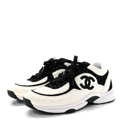 Chanel Suede Calfskin Printed CC Sneakers 43 White Black 3 of 8