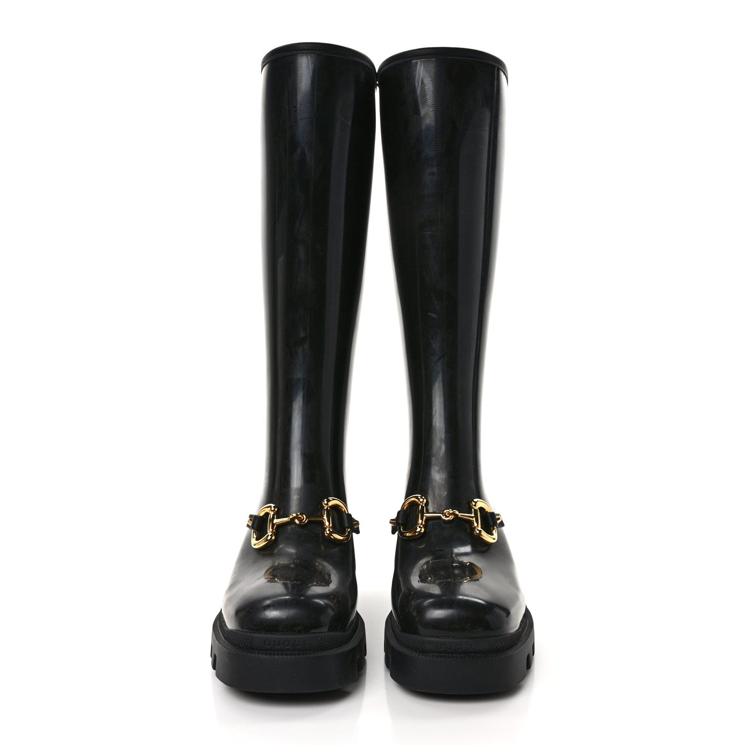 Gucci Rubber Horsebit Knee High Boots 40 Black 2 of 6