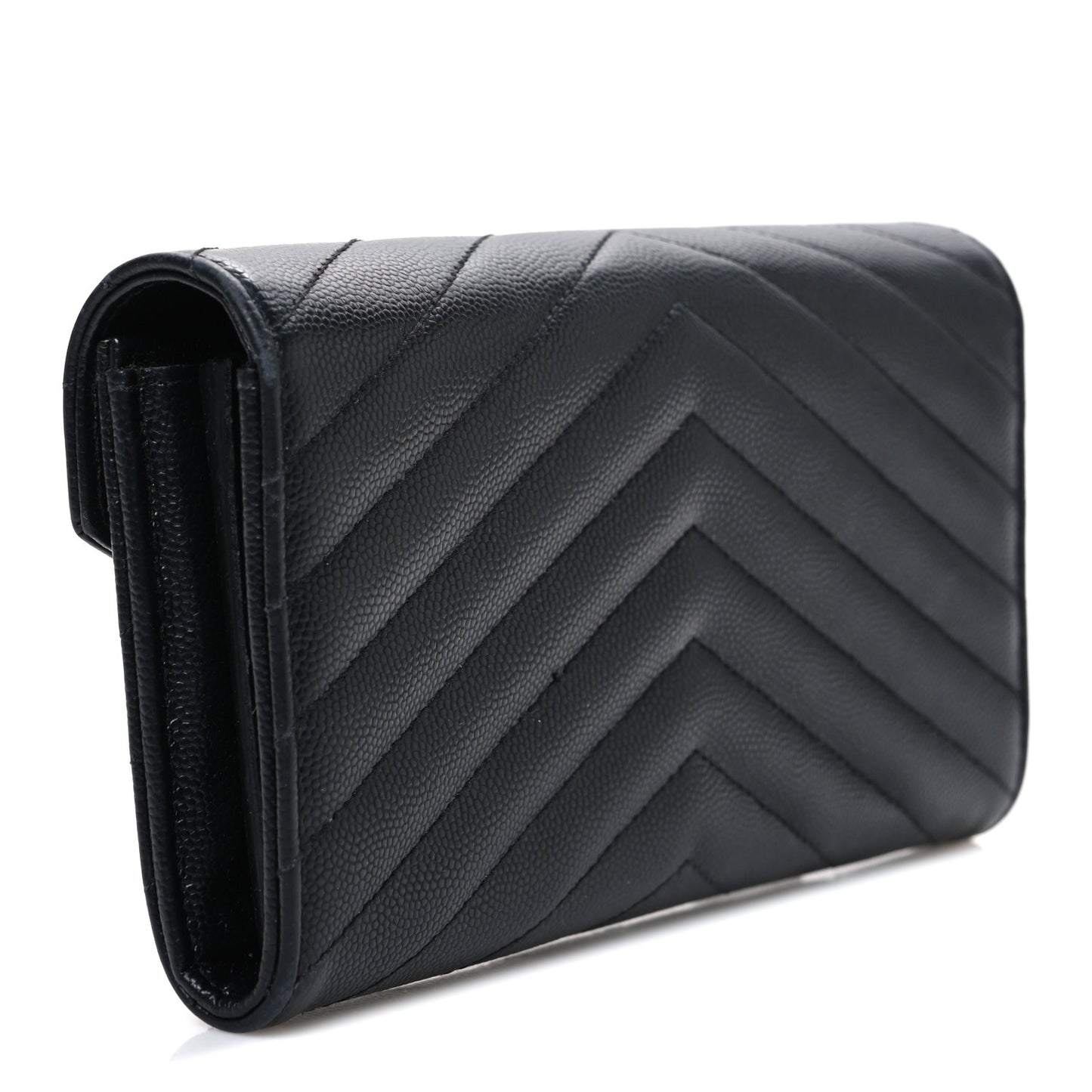 Grain De Poudre Matelasse Chevron Monogram Flap Wallet Black