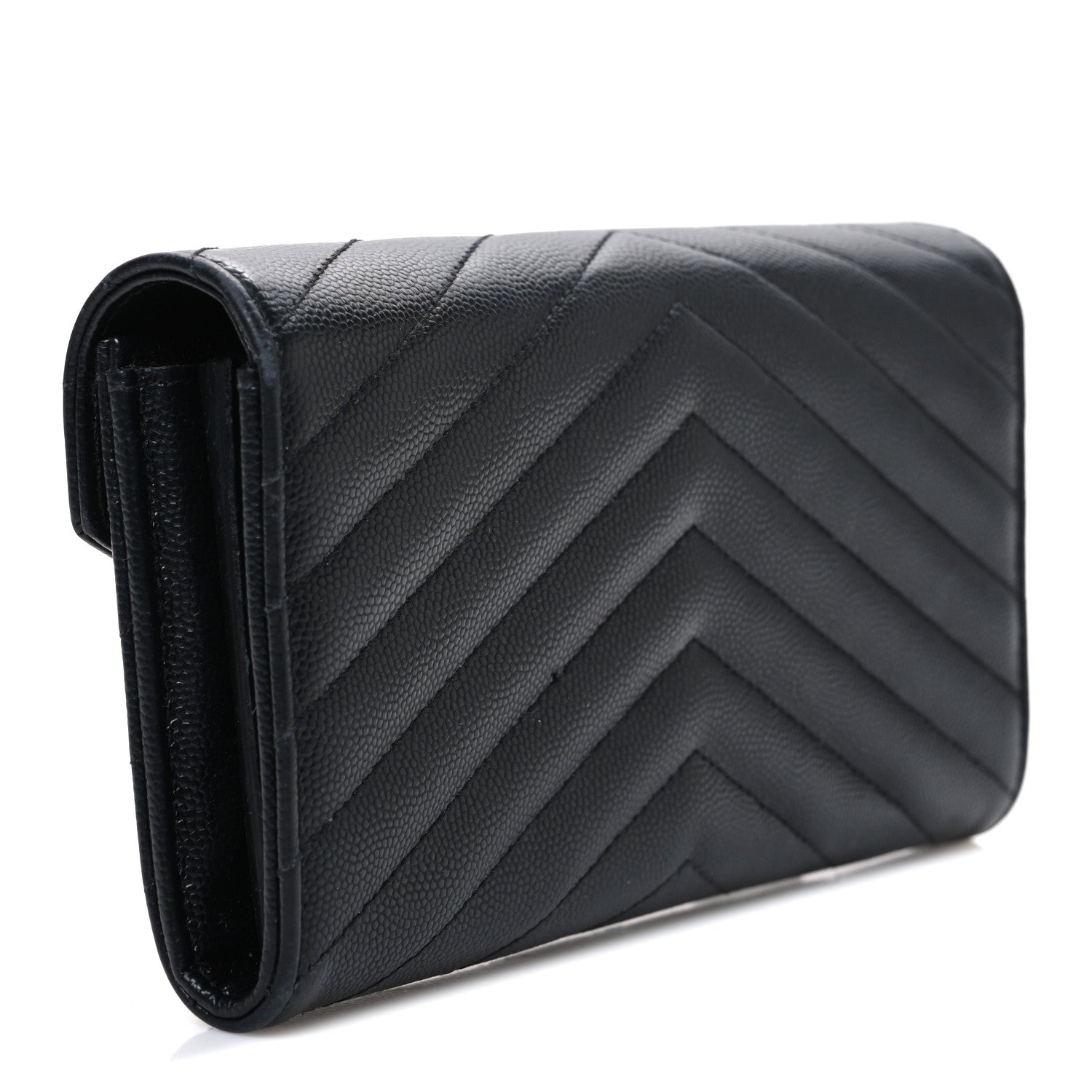 Saint Laurent Grain De Poudre Matelasse Chevron Monogram Flap Wallet Black 3 of 8