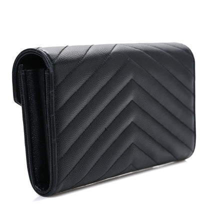 Saint Laurent Grain De Poudre Matelasse Chevron Monogram Flap Wallet Black 3 of 8