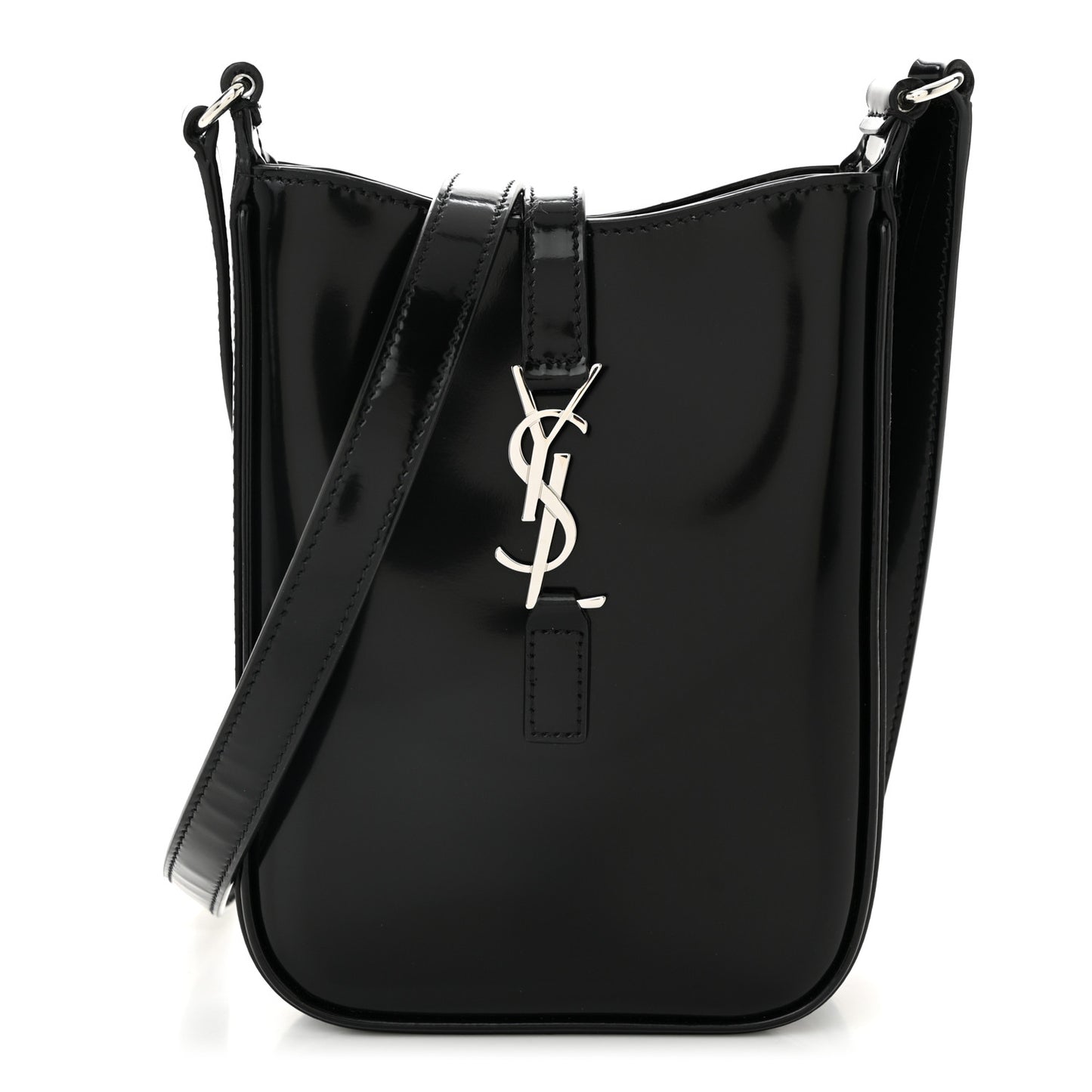 Patent Calfskin Mini Le 5 A 7 Vertical Hobo Black