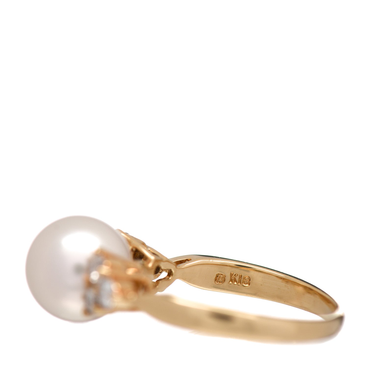 Mikimoto 18K Yellow Gold Diamond Akoya Pearl 8.5mm Ring 49 4.75 5 of 6