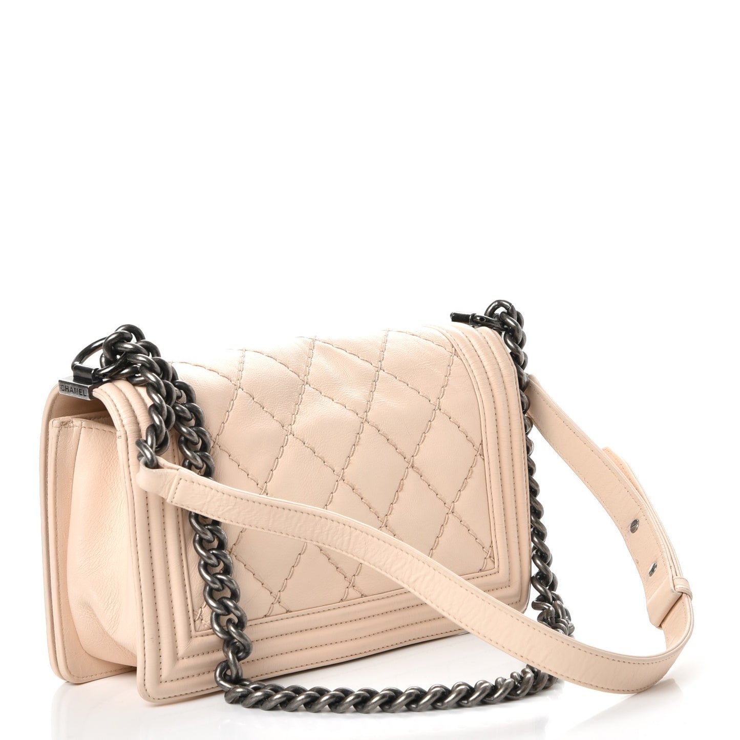 Calfskin Quilted Double Stitch Medium Boy Flap Beige
