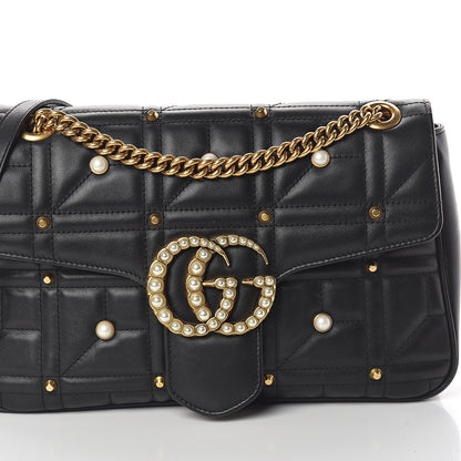 Gucci Calfskin Matelasse Studded Small Pearly GG Marmont Shoulder Bag Black 6 of 8