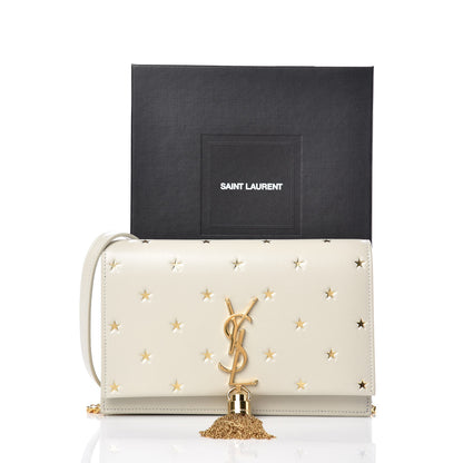 Saint Laurent Calfskin Star Print Monogram Kate Tassel Chain Wallet White Gold 7 of 7