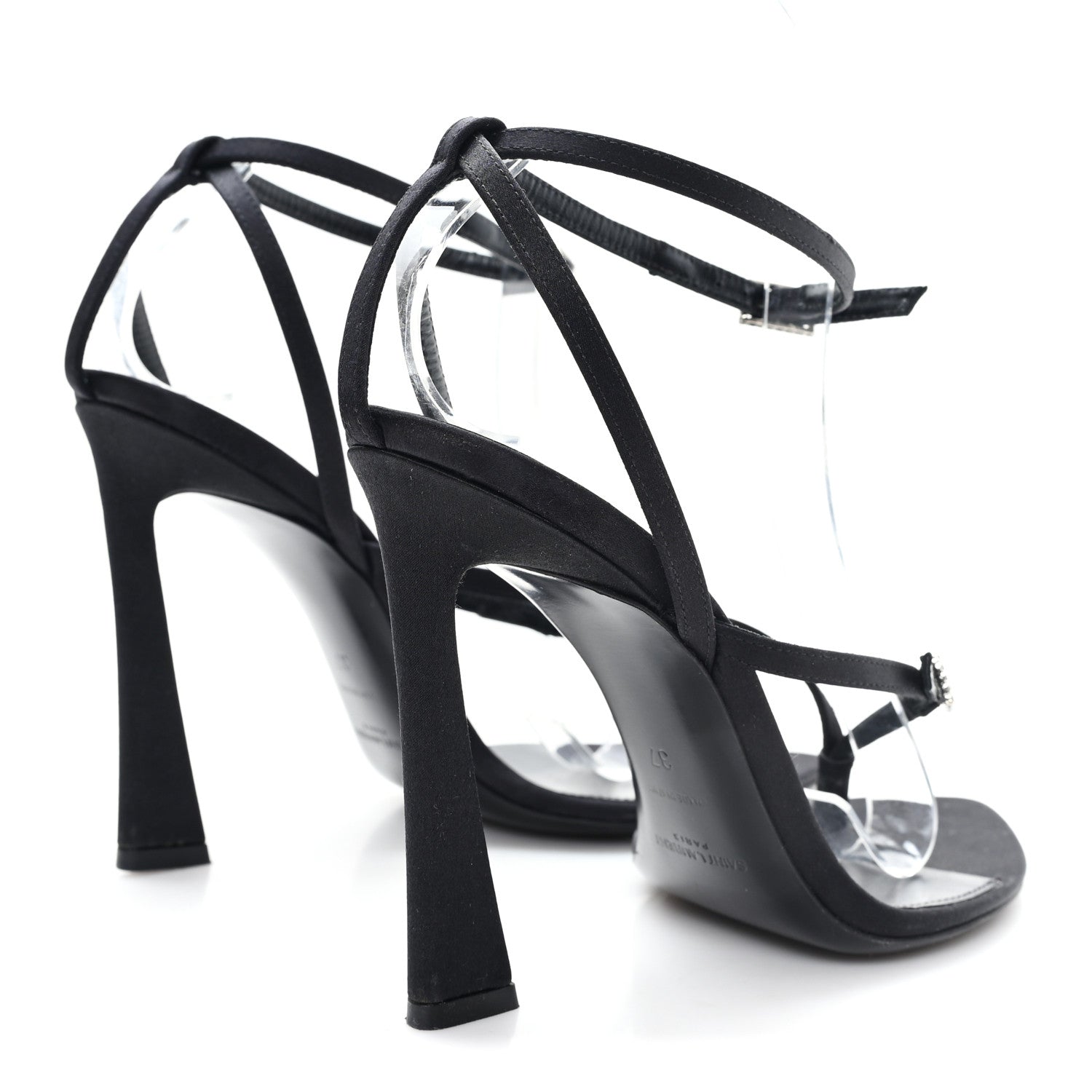 Saint Laurent Crepe Satin Crystal Nadja 105 Ankle Strap Sandals 37