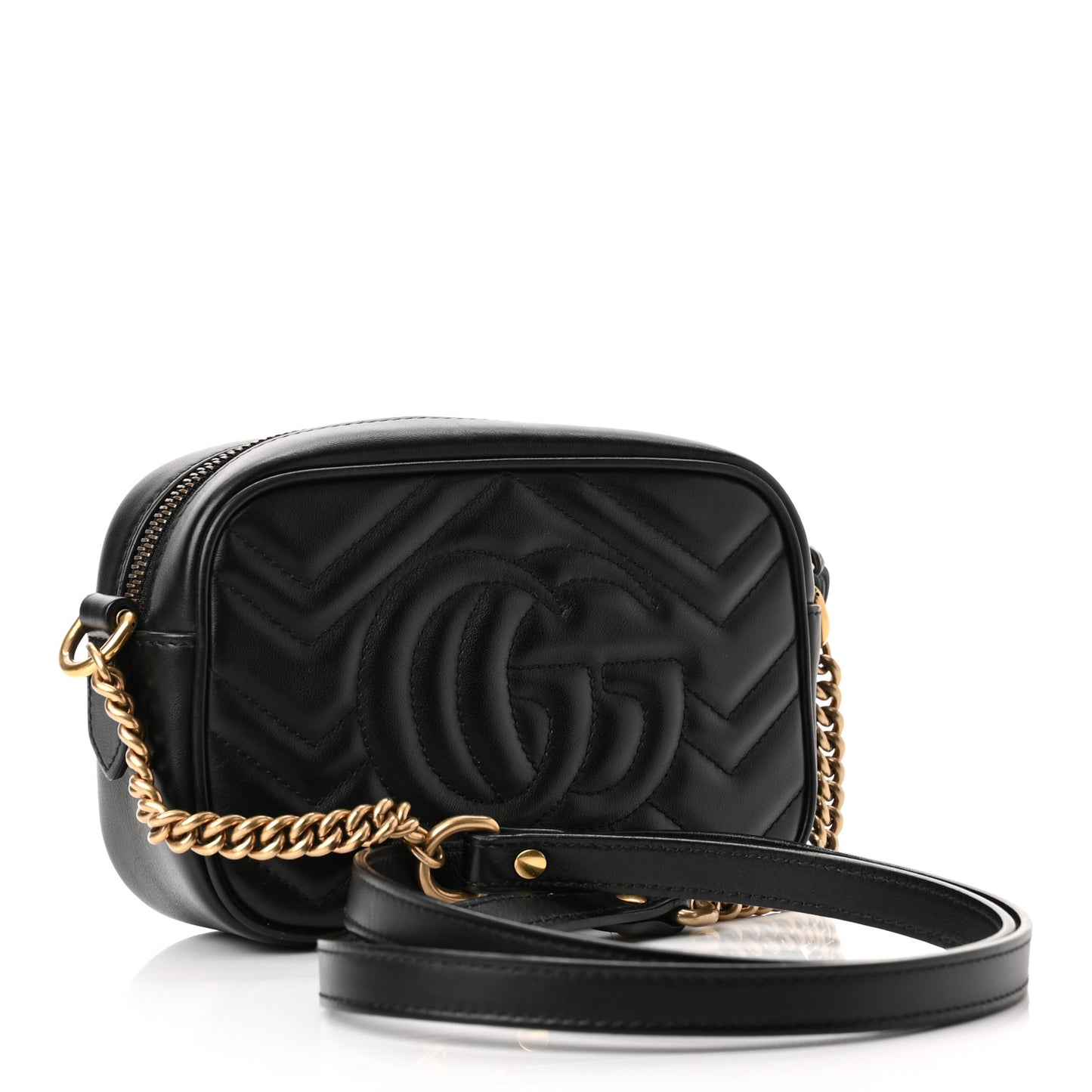 Calfskin Matelasse Mini GG Marmont Chain Shoulder Bag Black