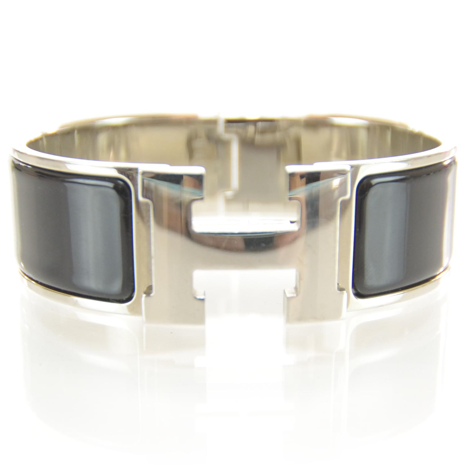 Hermes Enamel Clic Clac H Bracelet Wide GM Black Silver 1 of 7