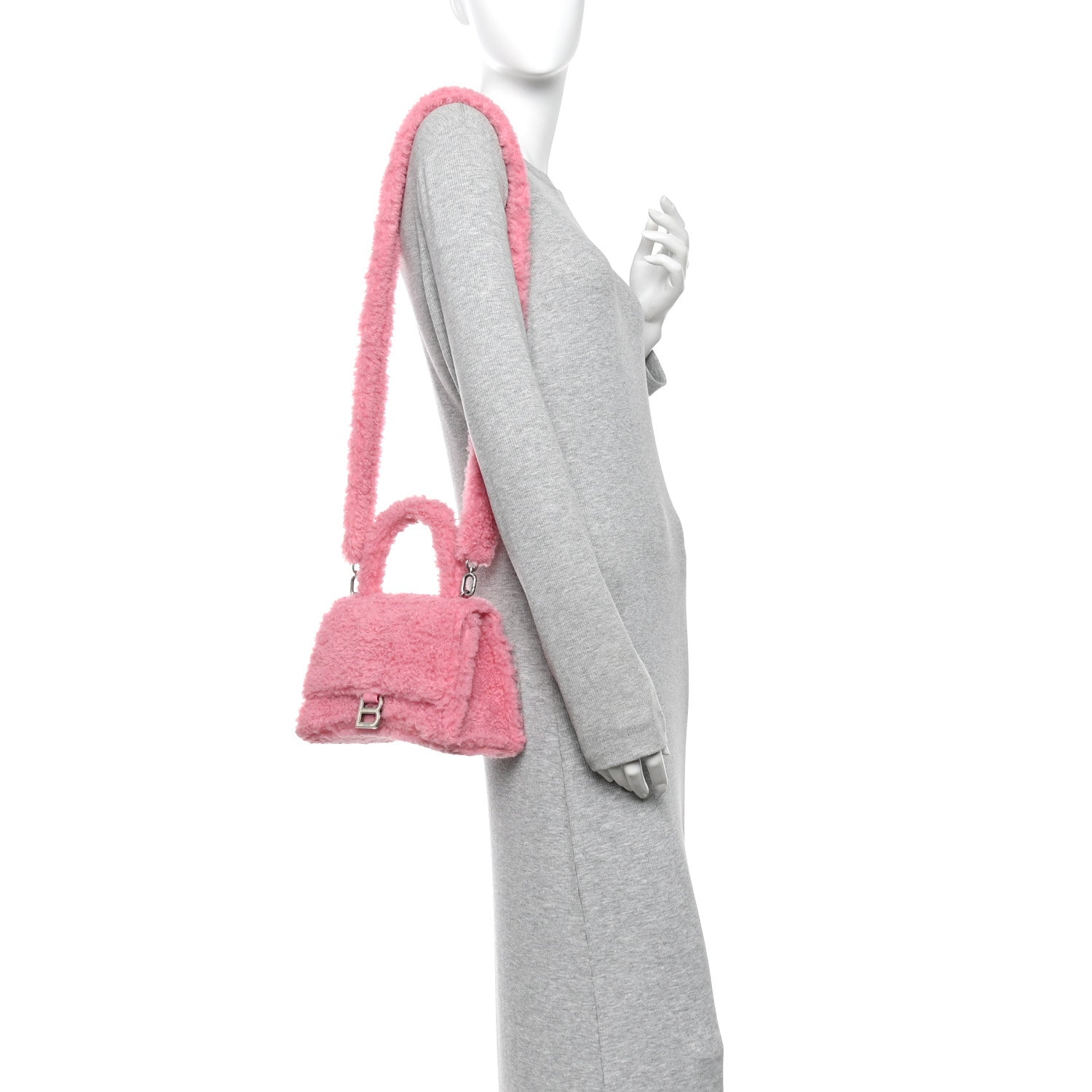 Balenciaga Curly Faux Shearling Small Hourglass Top Handle Bag Sweet Pink Pink 2 of 11