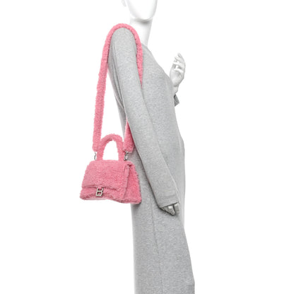 Balenciaga Curly Faux Shearling Small Hourglass Top Handle Bag Sweet Pink Pink 2 of 11
