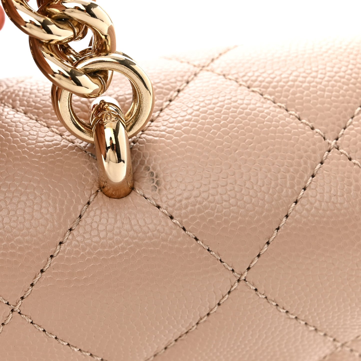 Caviar Quilted Large Studded Flap Beige