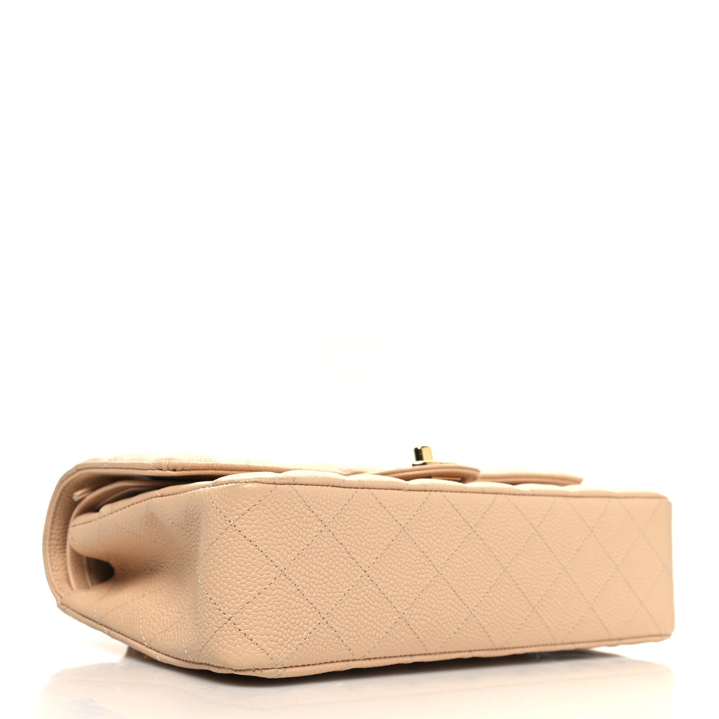 Caviar Quilted Medium Double Flap Beige