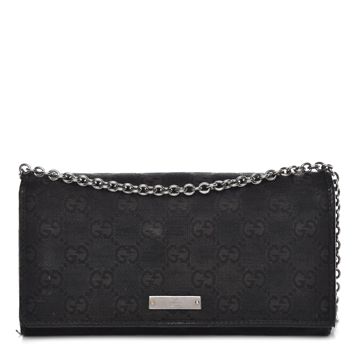 Gucci Monogram Metal Bar Chain Wallet Black 1 of 14