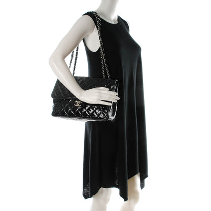 Chanel Distressed Patent Quilted Jumbo Single Flap Black 2 of 7