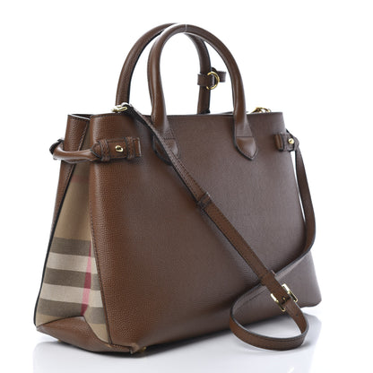 Burberry Grainy Calfskin House Check Medium Banner Tote Tan 3 of 16