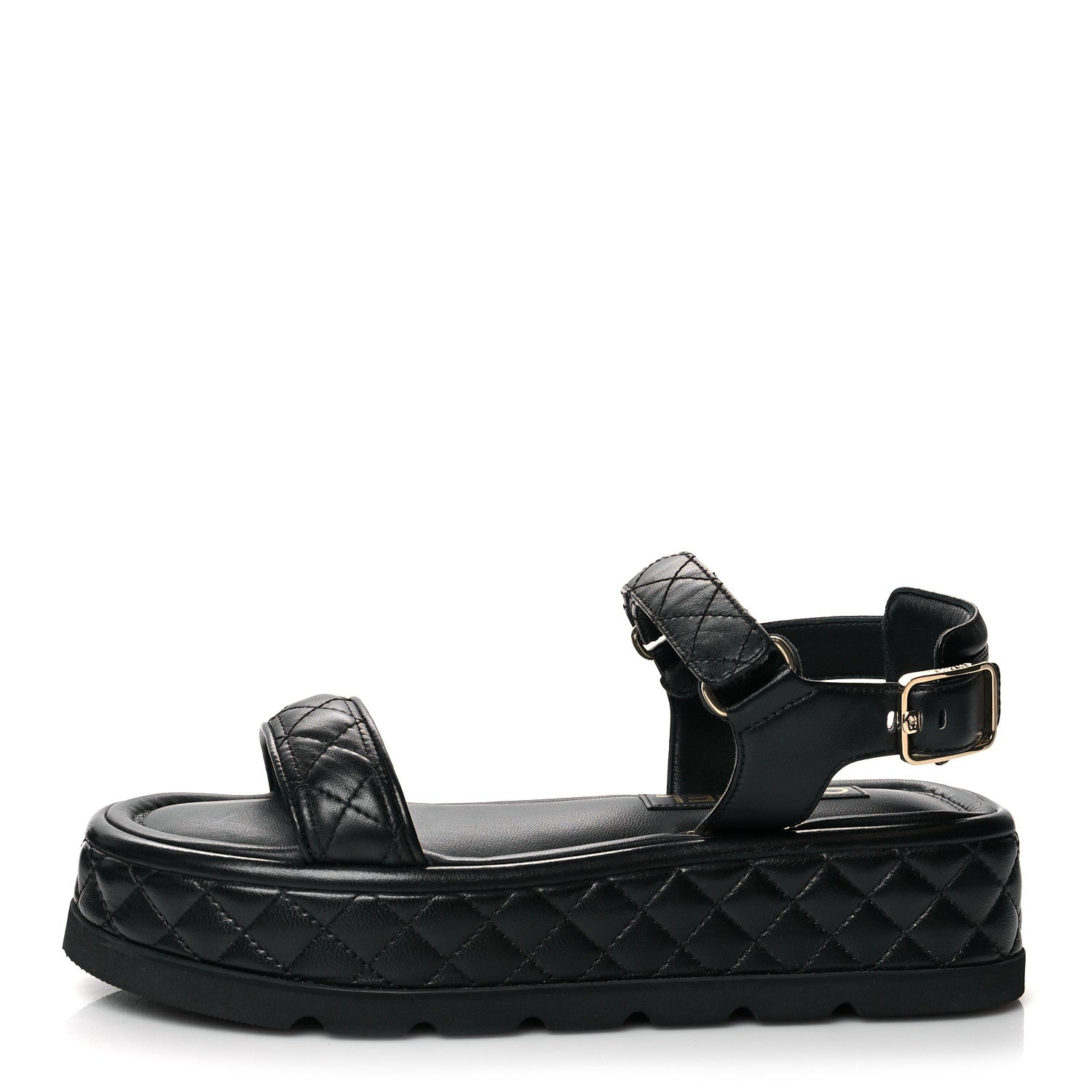 Chanel Lambskin Quilted Platform Sandals 38.5 Black 1 of 10