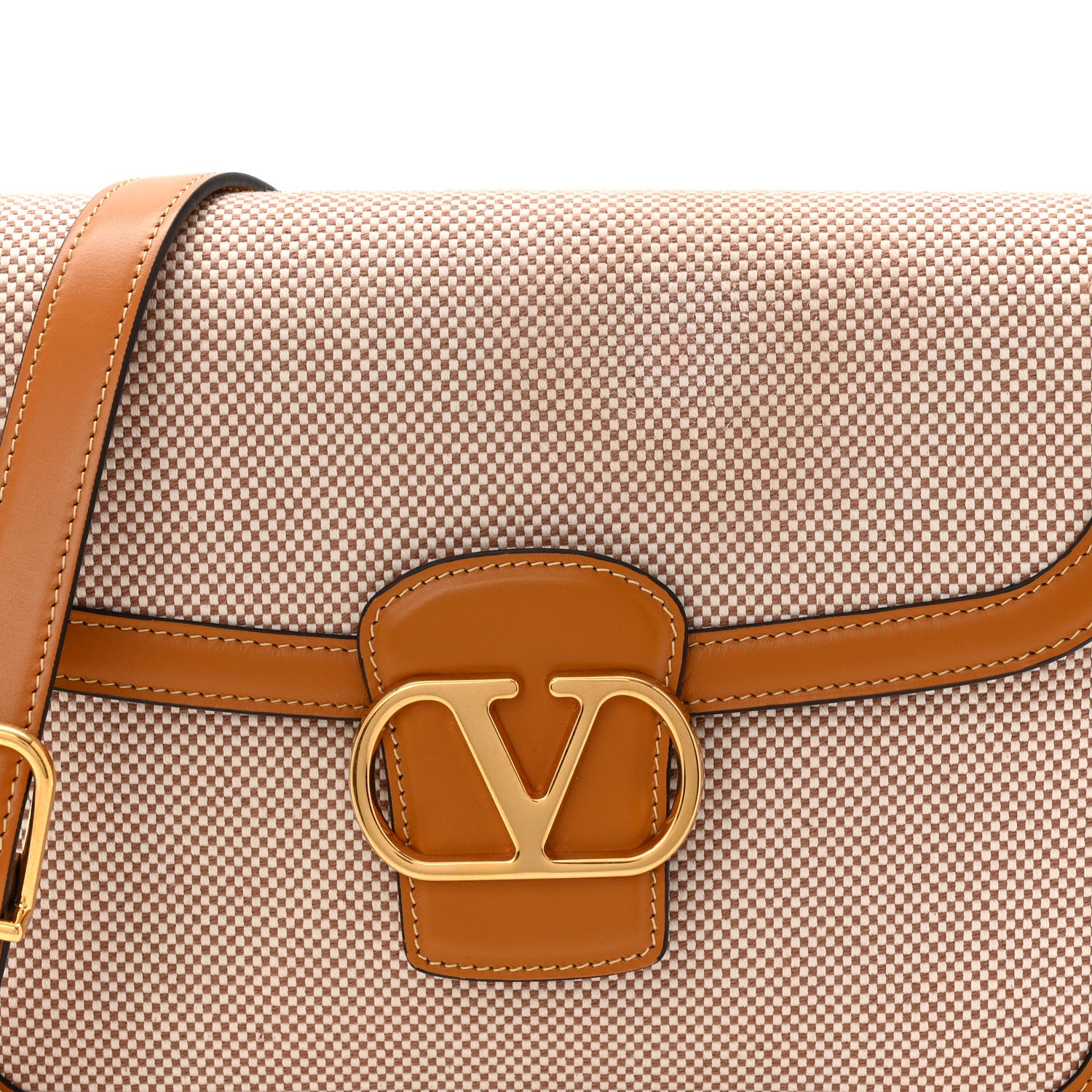 Valentino Garavani Smooth Calfskin Canvas 9to5 Shoulder Bag Natural Golden 7 of 9
