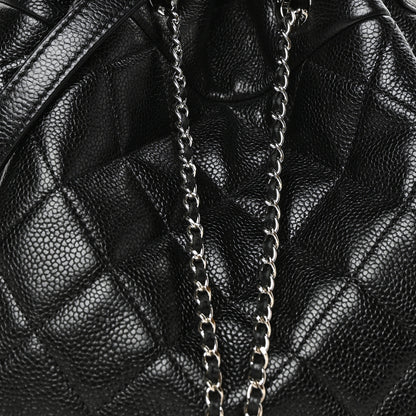 Chanel Caviar Flat Quilted CC Chain Bucket Drawstring Bag Black 8 of 12