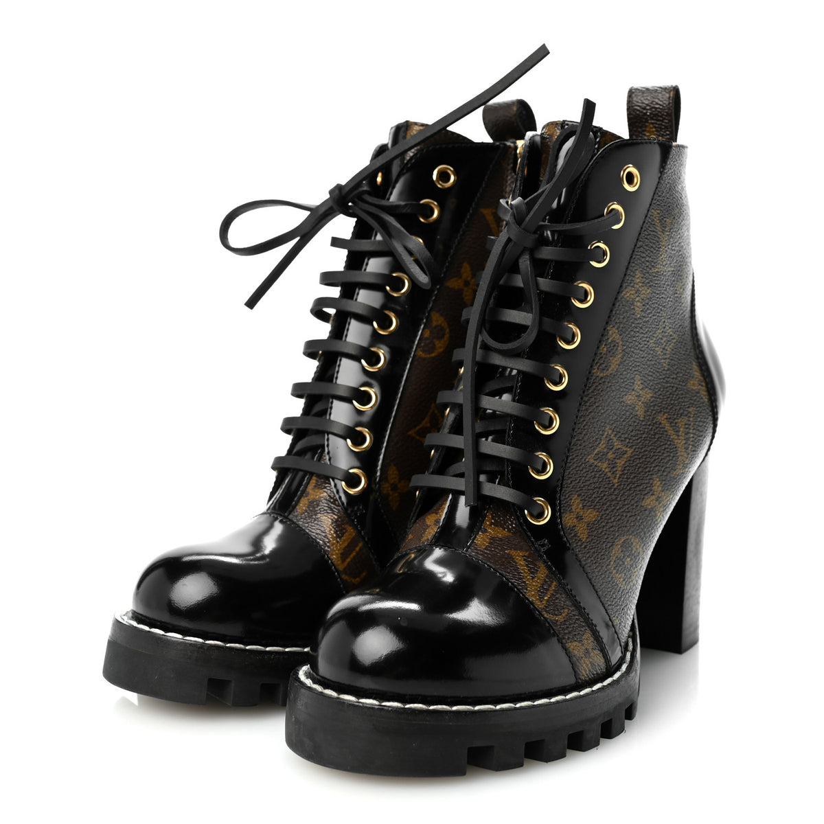 Louis Vuitton Patent Calfskin Monogram Star Trail Ankle Boots 38.5 Black 3 of 10