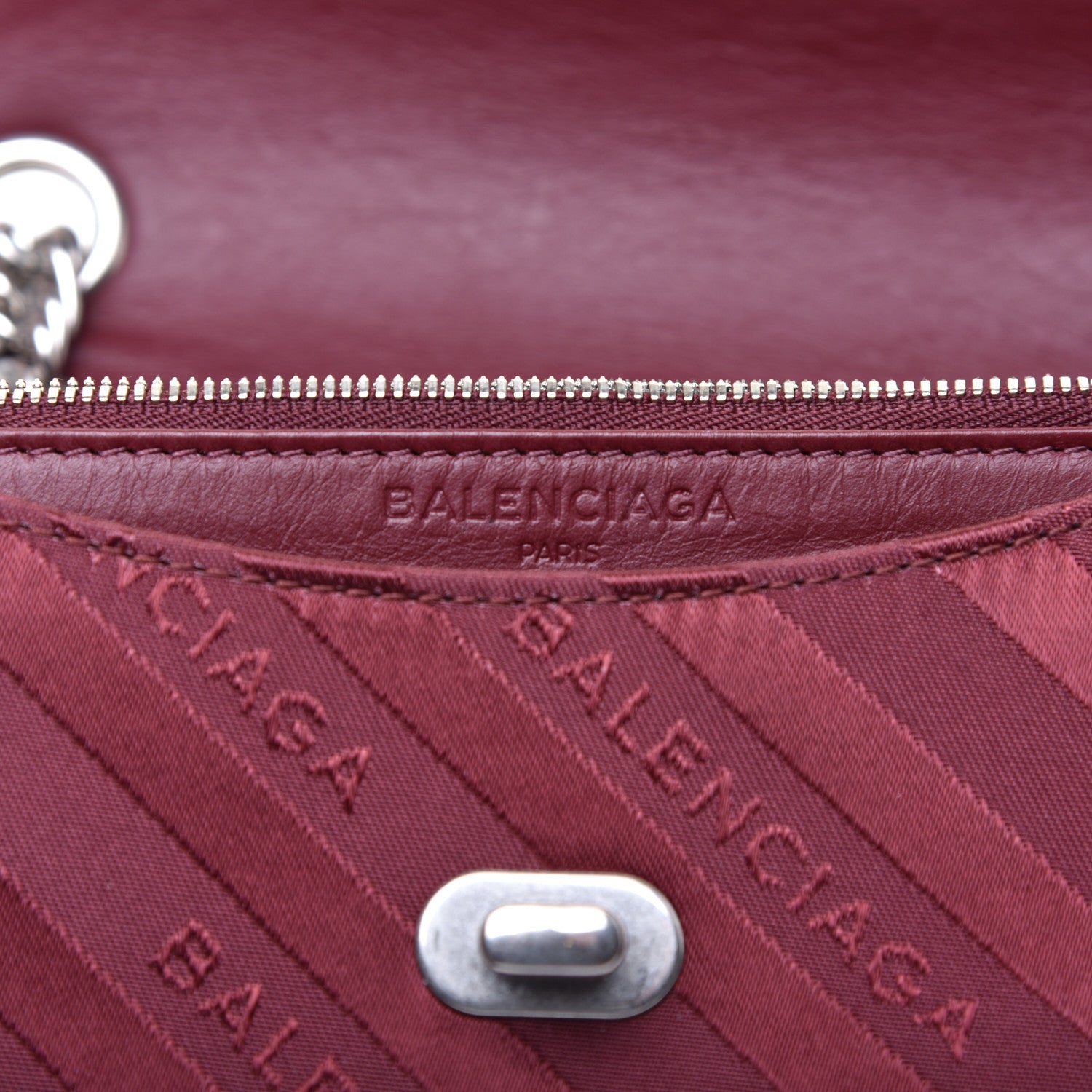 Balenciaga Nylon Jacquard Diagonal Logo Small Scarf Lock Chain Shoulder Bag Rouge Bordeaux Black Beige 8 of 8
