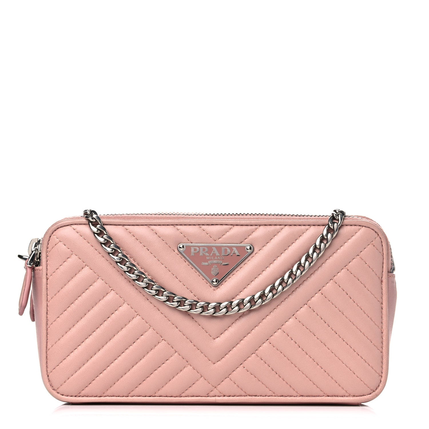 Prada Nappa Impunture Diagramme Mini Double Zip Chain Crossbody Bag Orchidea 1 of 16