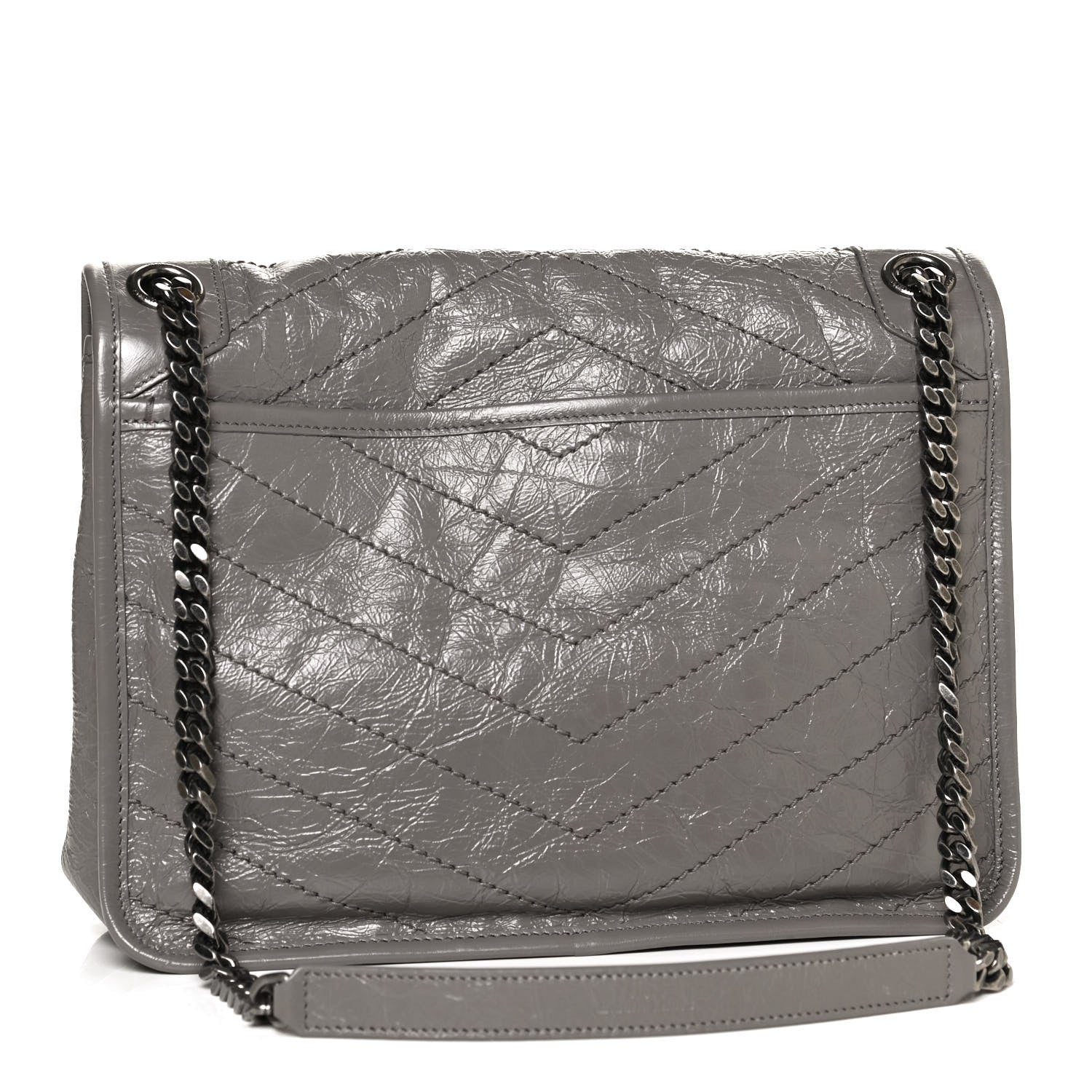 Saint Laurent Crinkled Calfskin Matelasse Monogram Medium Niki Chain Satchel Fog 3 of 14