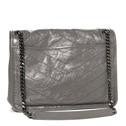 Saint Laurent Crinkled Calfskin Matelasse Monogram Medium Niki Chain Satchel Fog 3 of 14