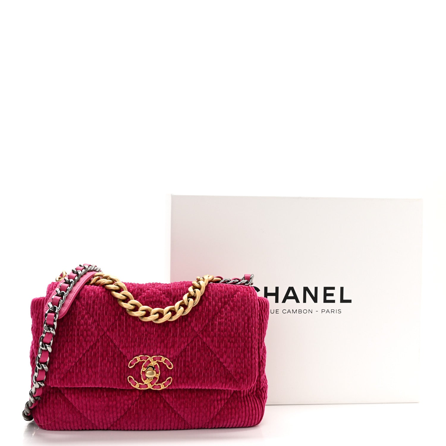 Chanel Corduroy Quilted Medium Chanel 19 Flap Fuchsia 10 of 10