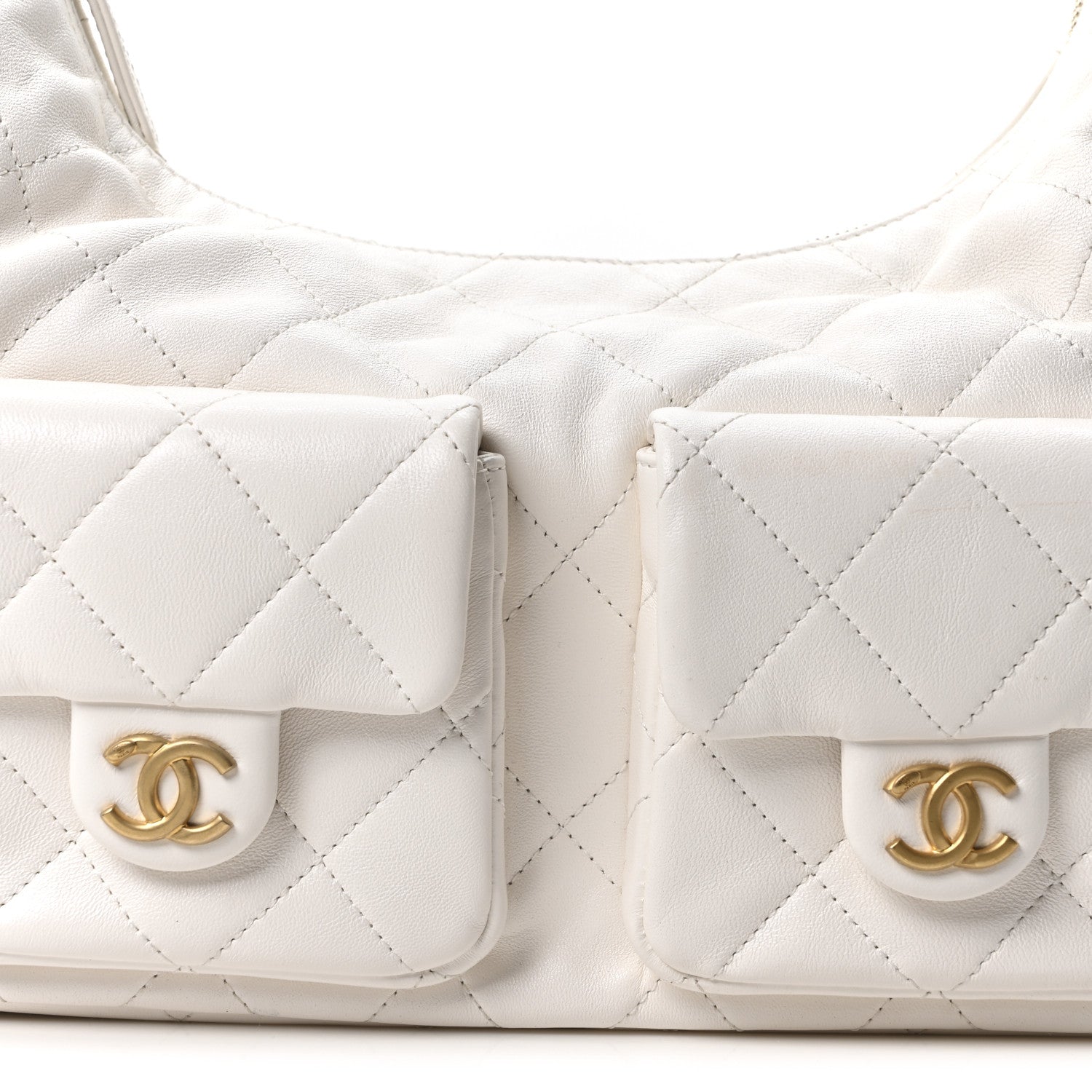 Chanel Shiny Lambskin Quilted Trendy Pockets Hobo White 8 of 10
