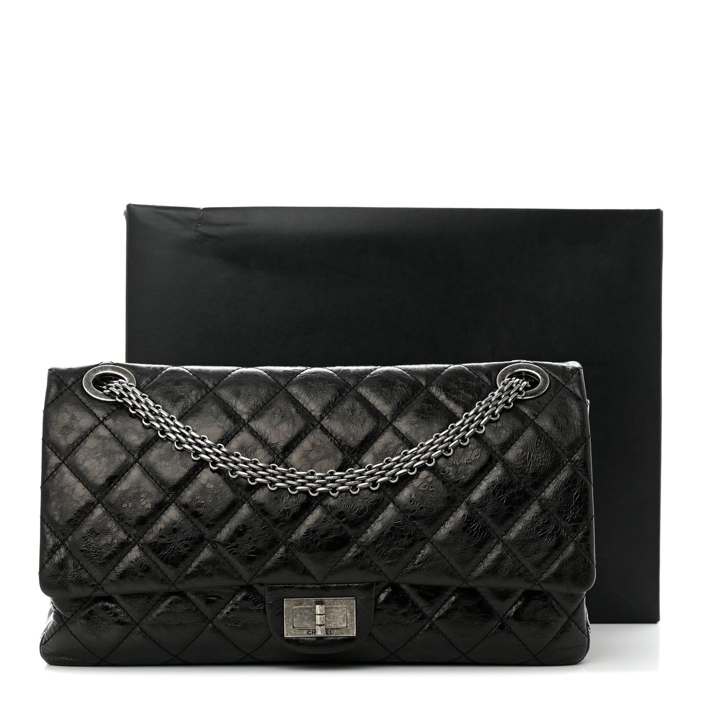 Aged Calfskin Quilted 2.55 Reissue 228 Flap Black