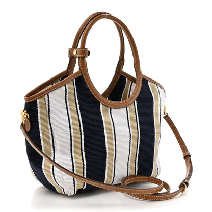 Miu Miu Cannete Canvas Striped Small Ivy Tote Blue Sabbia 3 of 10