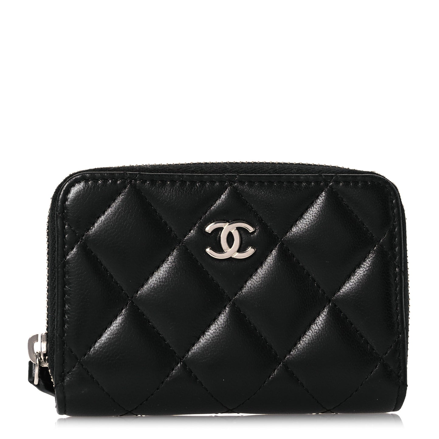 Lambskin Quilted Zip Coin Purse Black