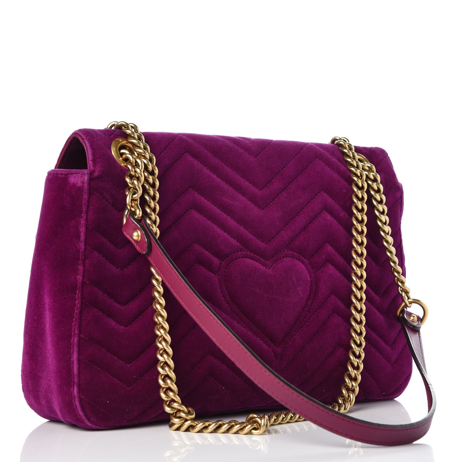 Gucci Velvet Matelasse Loved Embroidered Medium GG Marmont Shoulder Bag Fuchsia Violet Cyclamen 3 of 13