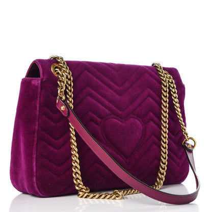 Gucci Velvet Matelasse Loved Embroidered Medium GG Marmont Shoulder Bag Fuchsia Violet Cyclamen 3 of 13