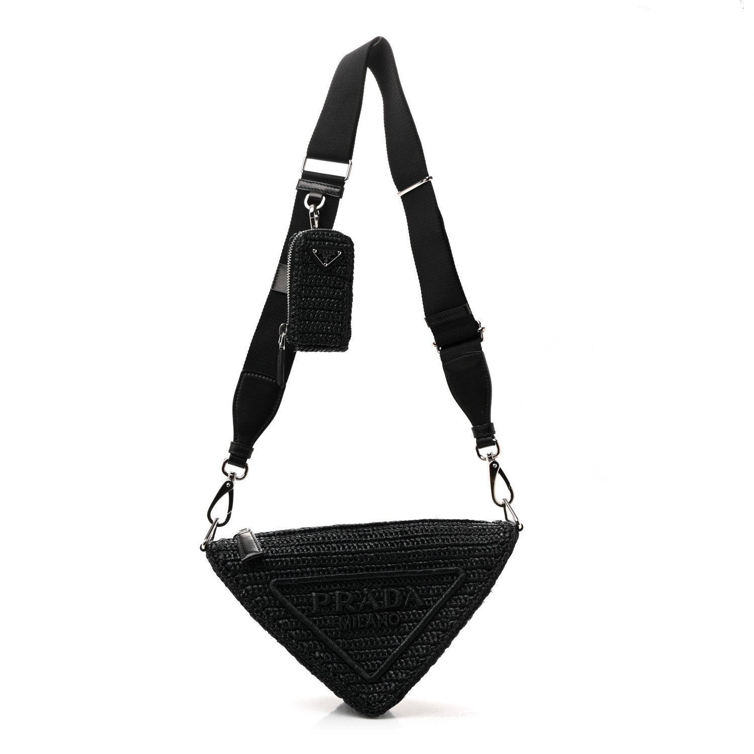 Prada Yarn Raffia Effect Crochet Triangle Shoulder Bag Black 1 of 12