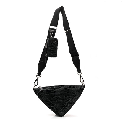 Prada Yarn Raffia Effect Crochet Triangle Shoulder Bag Black 1 of 12