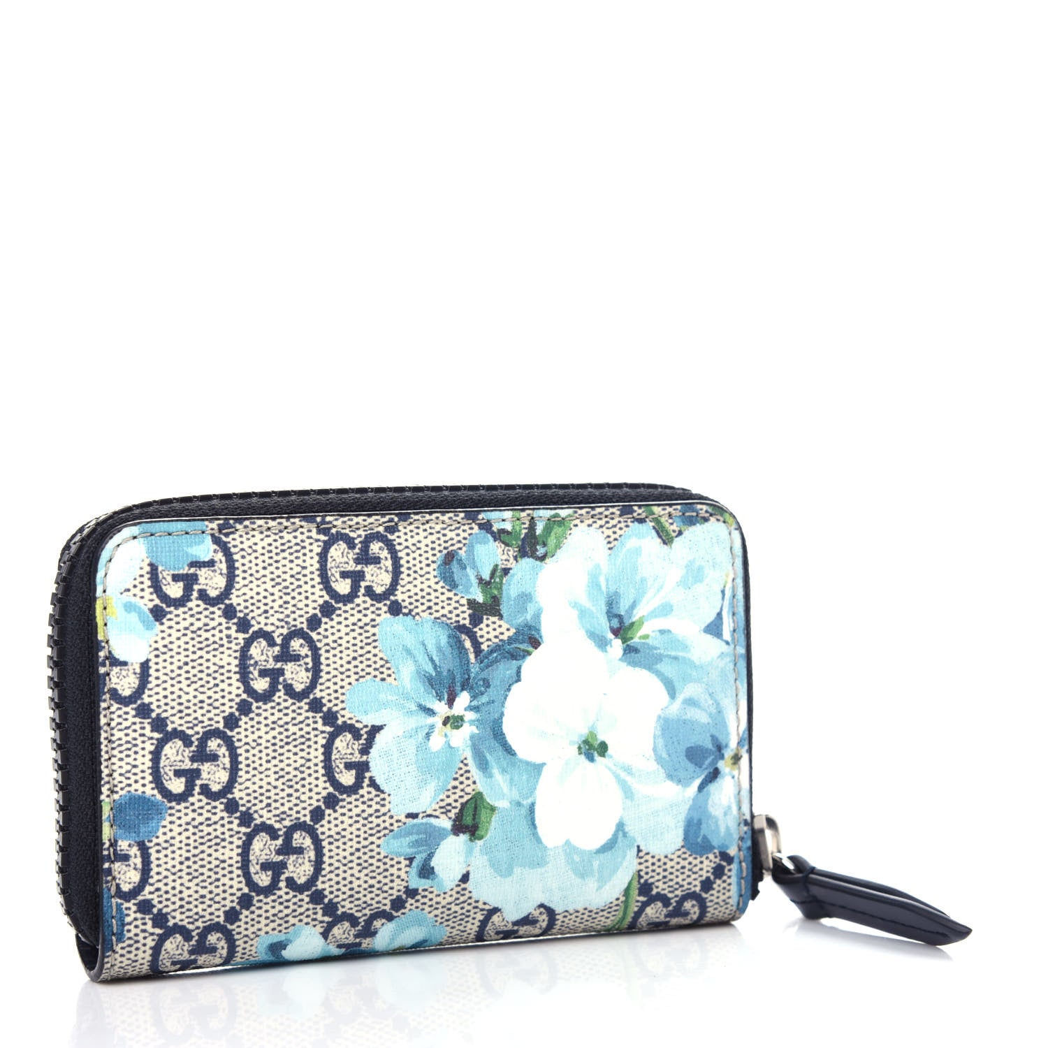 Gucci GG Supreme Monogram Blooms Zip Around Card Case Wallet Beige Blue Navy 3 of 7