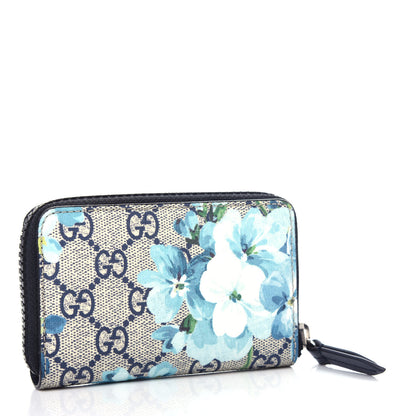 Gucci GG Supreme Monogram Blooms Zip Around Card Case Wallet Beige Blue Navy 3 of 7