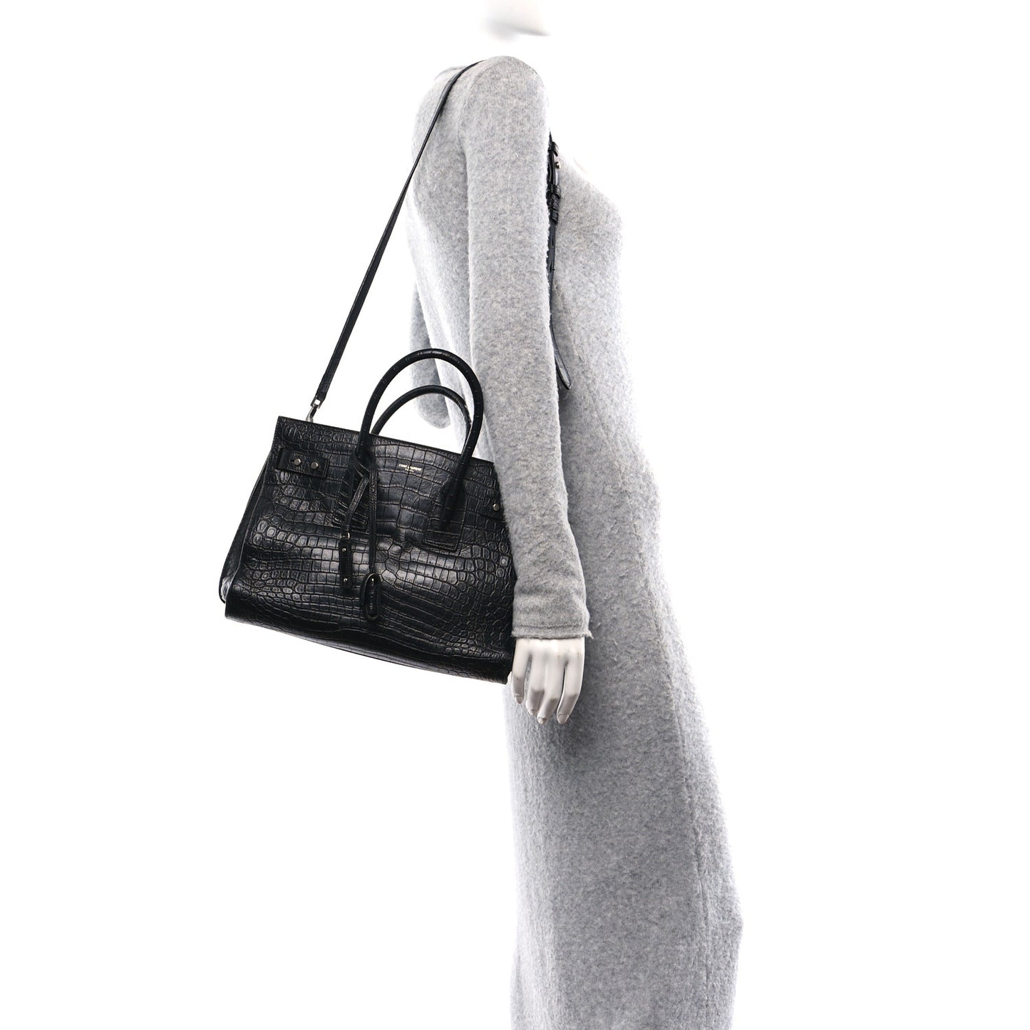 Calfskin Crocodile Embossed Small Sac de Jour Black