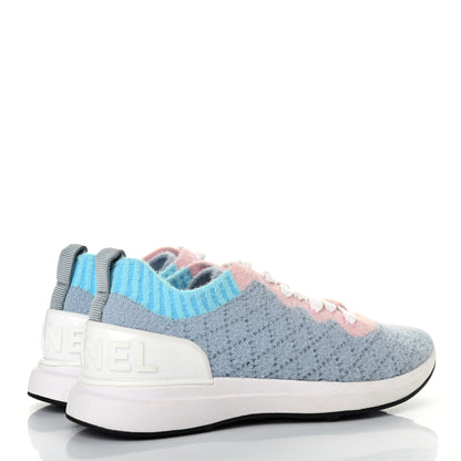 Chanel Mixed Fabrics Knit Sneakers 36.5 Grey Pink Blue 3 of 4