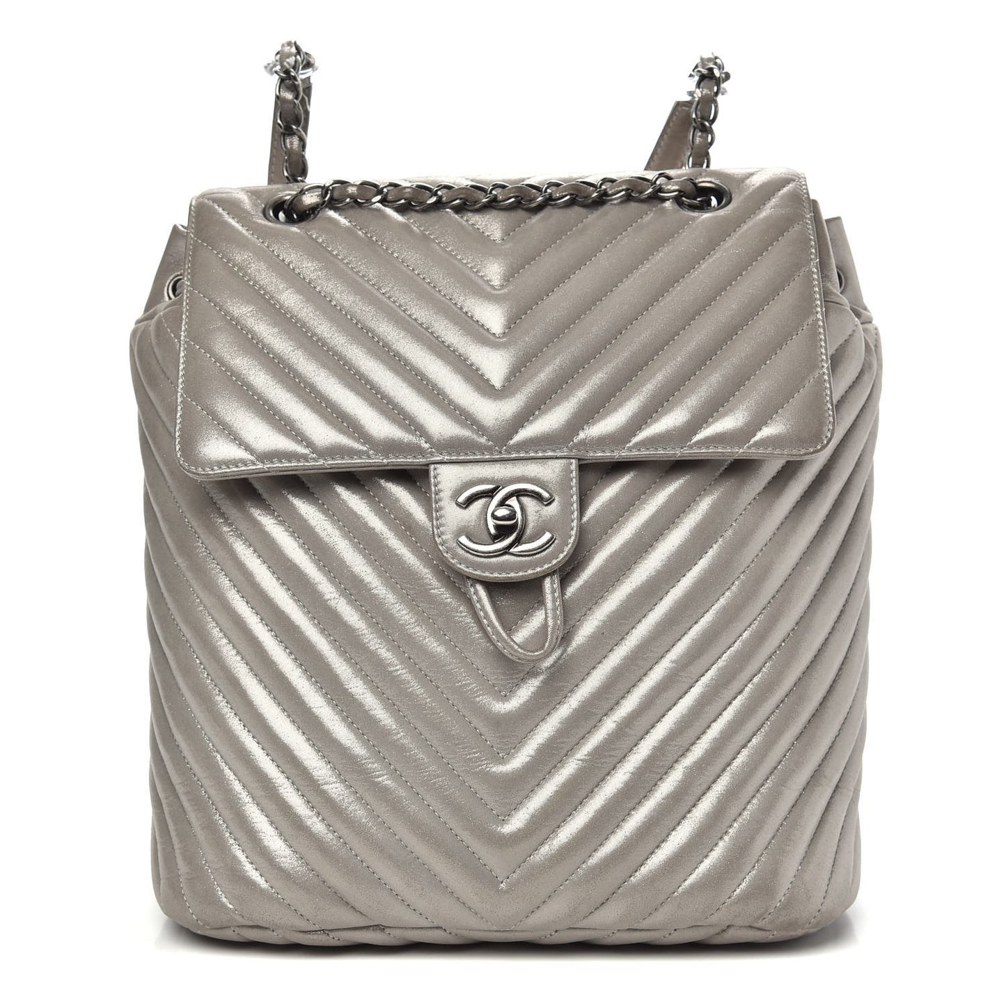 Metallic Calfskin Chevron Quilted Urban Spirit Backpack Silver