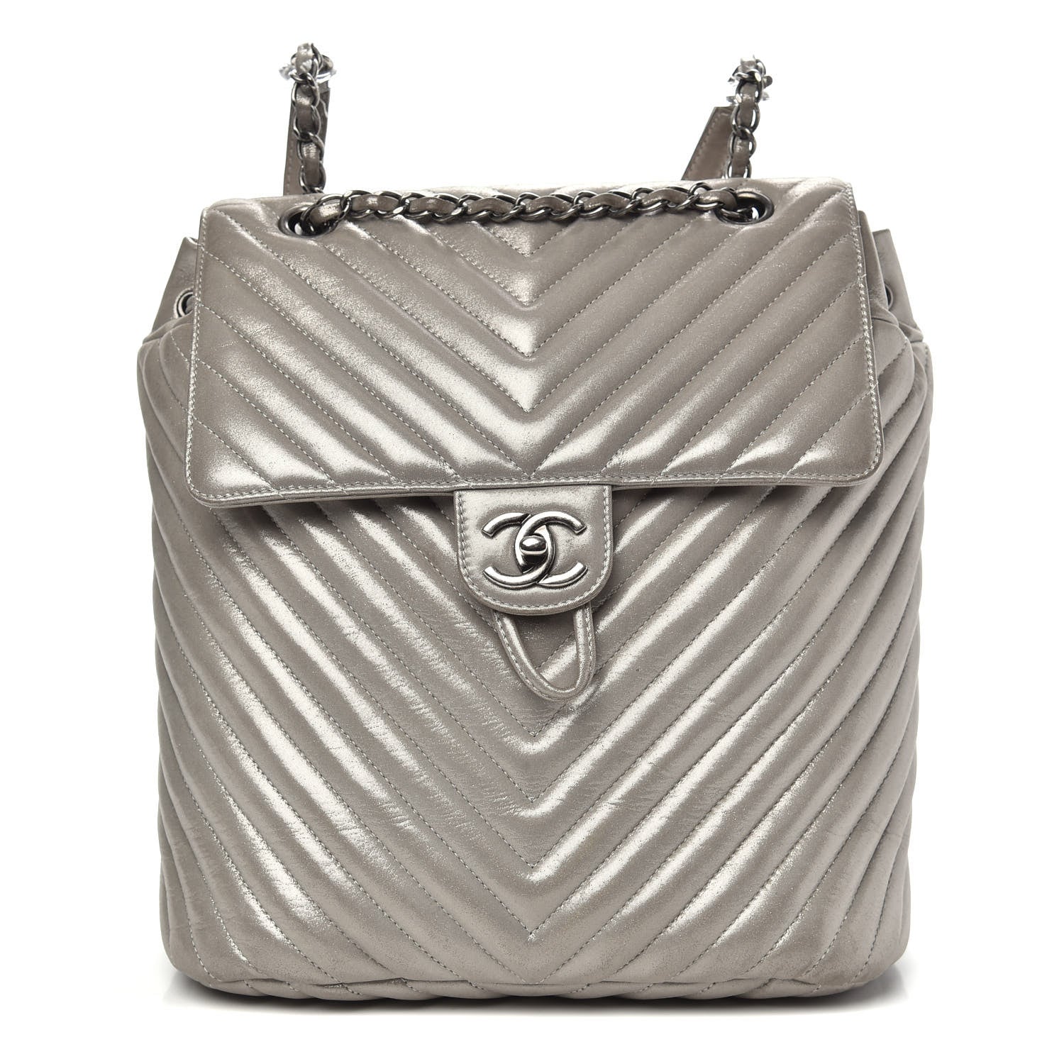 Chanel Metallic Calfskin Chevron Quilted Urban Spirit Backpack Silver 1 of 14