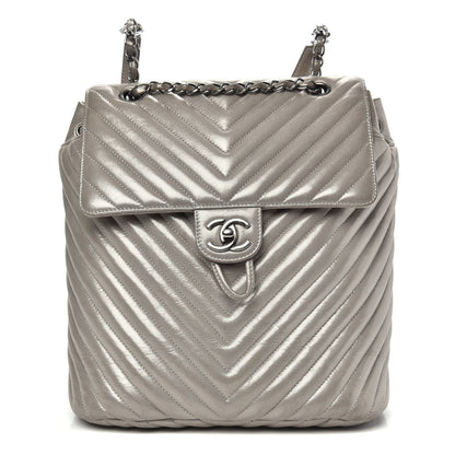 Chanel Metallic Calfskin Chevron Quilted Urban Spirit Backpack Silver 1 of 14