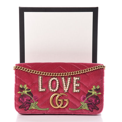 Gucci Velvet Matelasse Love Embroidered GG Marmont Mini Bag Light Raspberry Rose 9 of 9