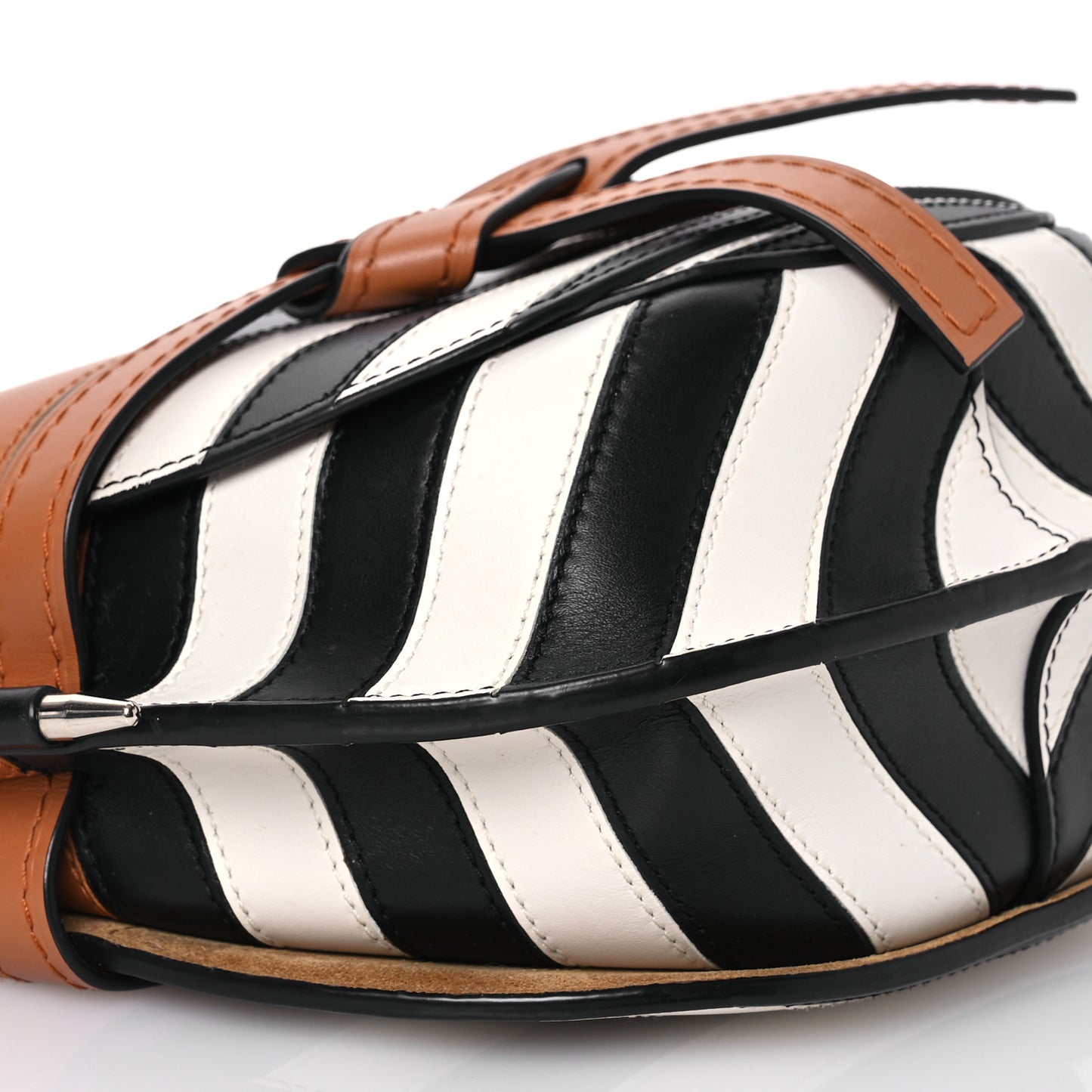 Calfskin Marine Stripe Small Gate Crossbody Bag Tan